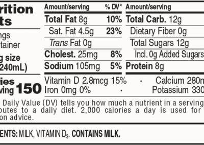 Vitamin D Whole Milk pint nutrition facts