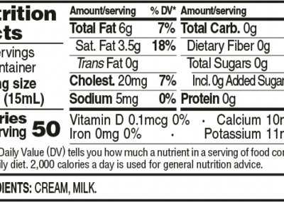 Heavy Whipping Cream half gallon nutrition facts
