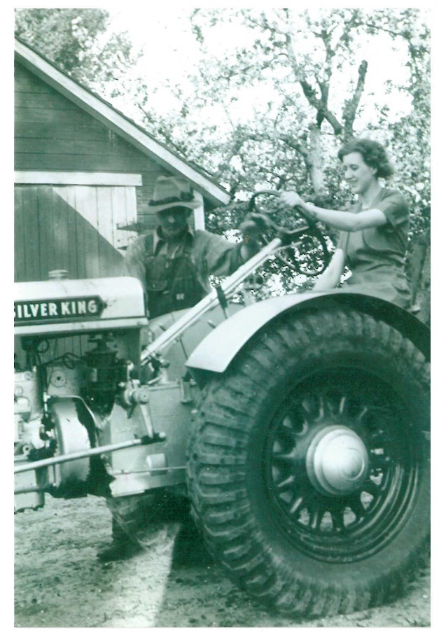 Ellen driving the tractor